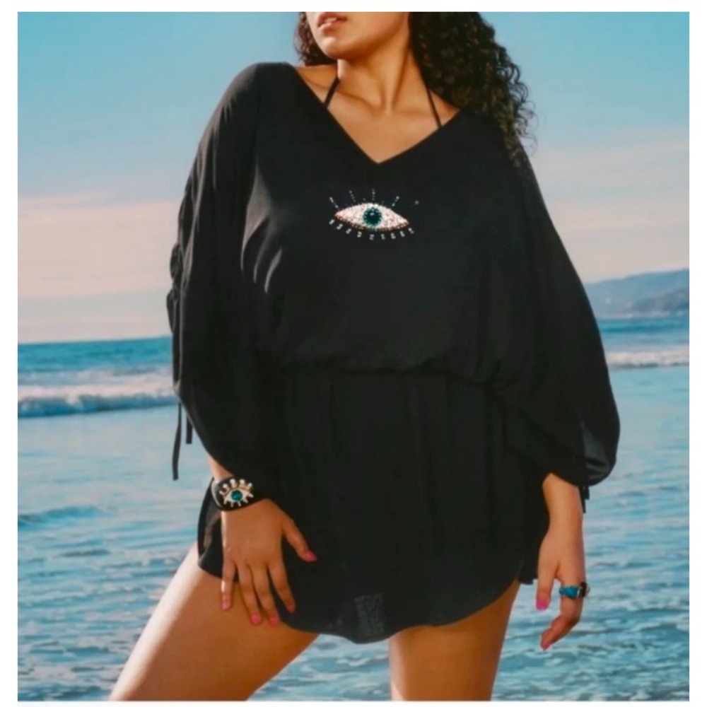 Kurt Geiger Black Swim Coverup with Eye Detail